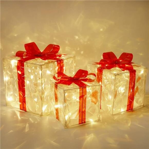 Home Christmas Lighted Boxes, Set of 3 60 LED Light Up Decor Outdoor, Light Up - Picture 15 of 16